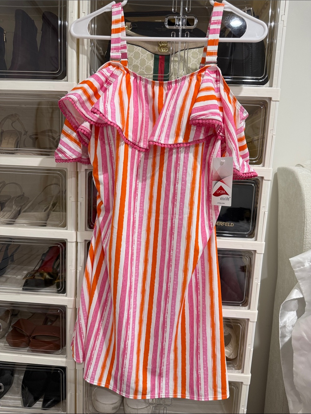 Isaac Mizrahi Pink and Orange Striped Cold-Shoulder Sundress
